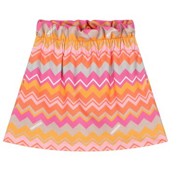 Girls Pink, Orange & Beige Zig Zag Logo Skirt