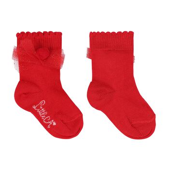 Baby Girls Red Pom Pom Socks