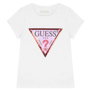 Girls White Logo Sequin T-Shirt