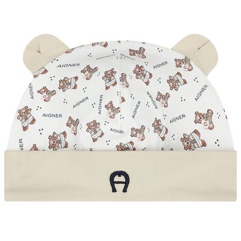 White & Beige Teddy Bear Logo Hat