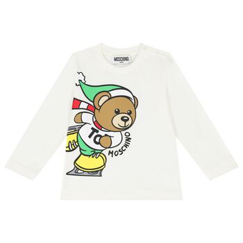 Ivory Teddy Bear Logo Long Sleeve Top