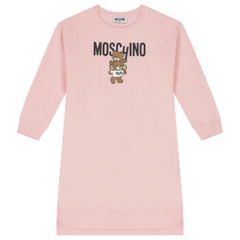 Girls Pink Teddy Bear Logo Dress