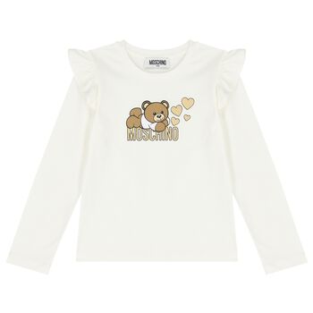 Girls Ivory Teddy Bear Logo Long Sleeve Top