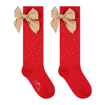 Girls Red Logo Bow Socks