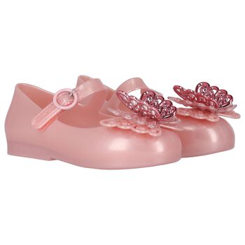 حذاء بنات جيلي علي شكل فراشة باللون الوردي