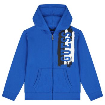 Boys Blue Logo Hooded Zip Up Top