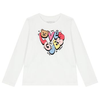 Girls White Logo Long Sleeve Top