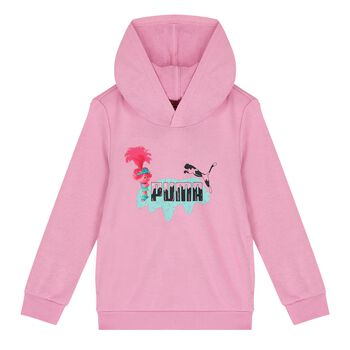 Girls Pink Trolls Logo Hooded Top