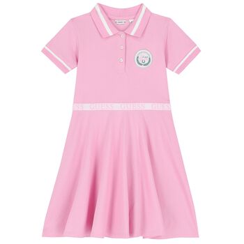 فستان بولو بنات بالشعار باللون الوردي