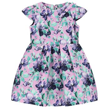 Girls Lilac Floral Satin Dress