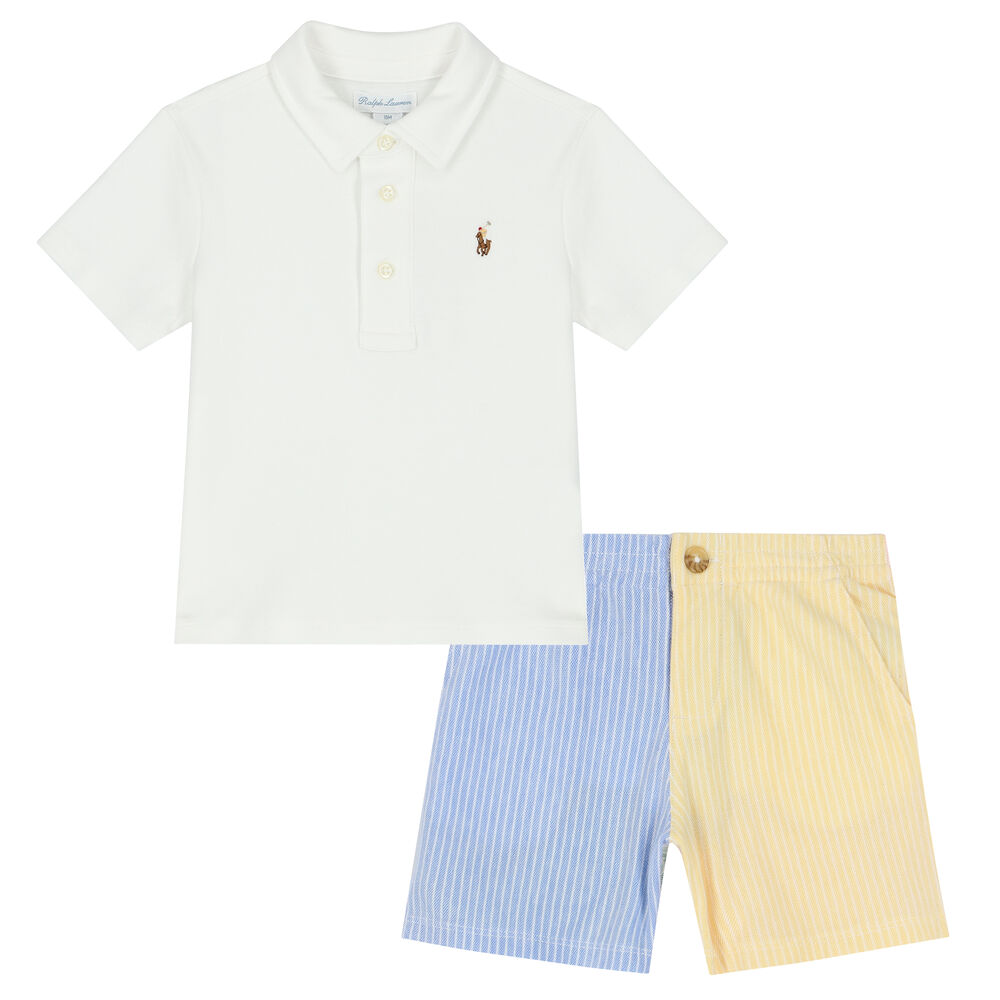 Ralph Lauren Baby Boys White Polo & Shorts Set | Junior Couture UAE