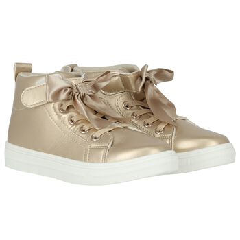 Girls Gold Bow Trainers