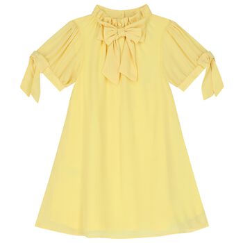 فستان بنات شيفون بفيونكة باللون الأصفر