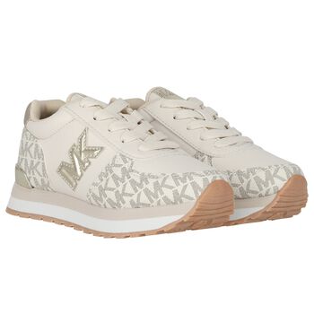 Girls Ivory & Gold Logo Trainers