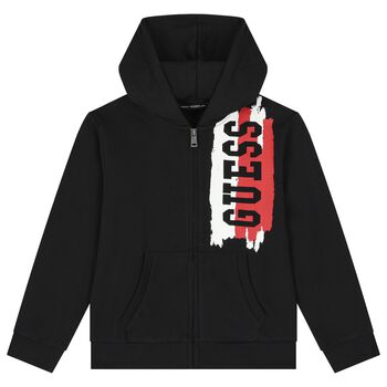 Boys Black Logo Hooded Zip Up Top