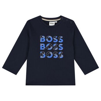 Younger Boys Navy Blue Logo Long Sleeve Top