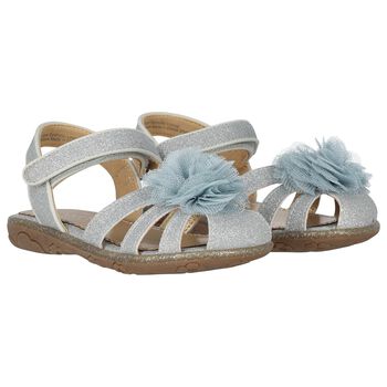 Younger Girls Silver Flower Sandals