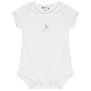 Baby White Teddy Embroidered Bodysuit