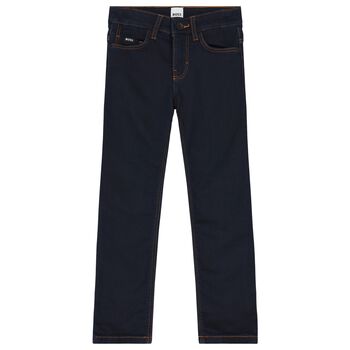 Boys Navy Blue Logo Denim Jeans