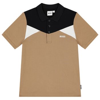 Boys Beige Logo Polo Shirt