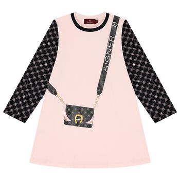 Girls Black & Pink Logo Dress