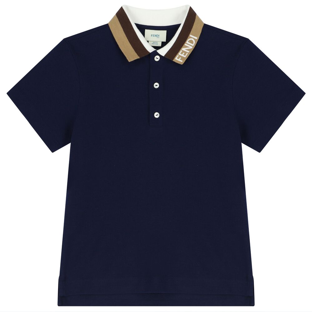 Fendi Boys Navy Blue Logo Polo Shirt | Junior Couture UAE