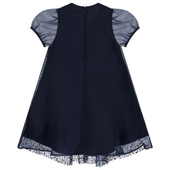 Girls Navy Blue Chiffon & Tulle Sequin Dress