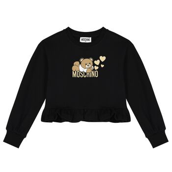 Girls Black Teddy Bear Logo Sweatshirt