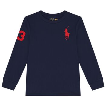 Boys Navy Blue Logo Long Sleeve Top