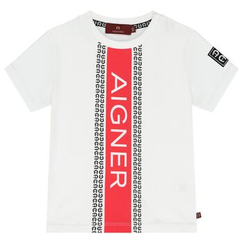 Younger Boys White & Red Logo T-Shirt