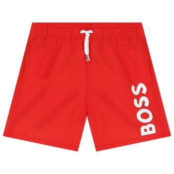 Boys Red Logo Swim Shorts