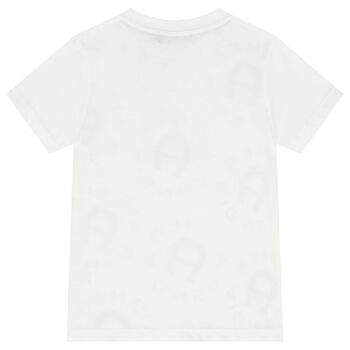 Boys White & Navy Blue Logo T-Shirt