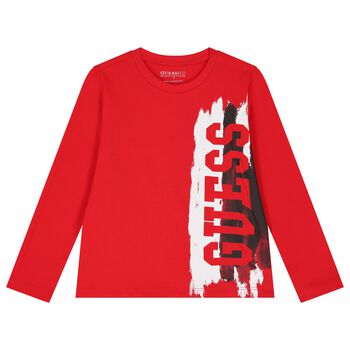 Boys Red Logo Long Sleeve Top