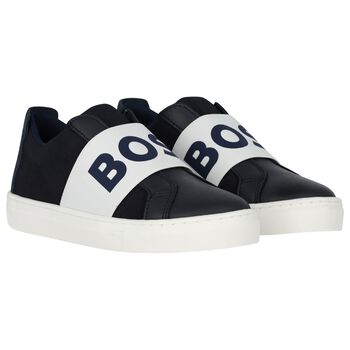 Boys Navy Blue Leather Trainers