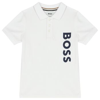 Younger Boys White Logo Polo Shirt