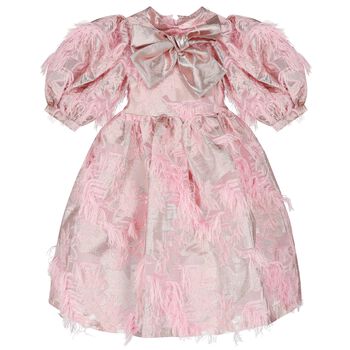 Girls Pink Floral Jacquard Dress