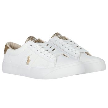 Girls White & Gold Logo Trainers