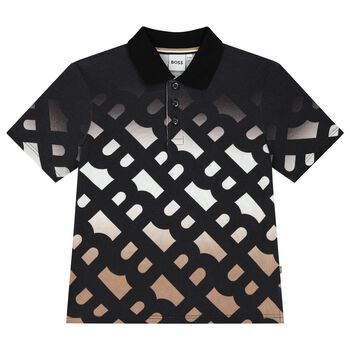 Boys White, Black & Beige Logo Polo Shirt