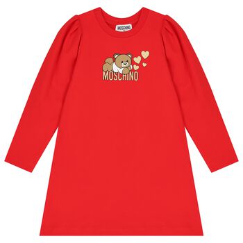 Girls Red Teddy Bear Logo Dress