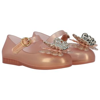Girls Pink & Gold Butterly Jelly Shoes