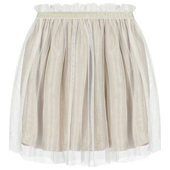 Girls Beige Logo Tulle Skirt