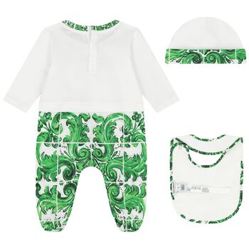Baby Boys White & Green Majolica Babygrow Gift Set