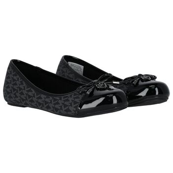 Girls Black Logo Ballerina Shoes