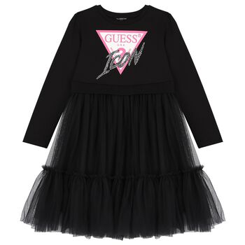 Girls Black Logo Tulle Dress