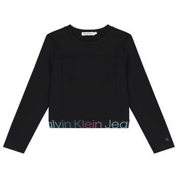 Girls Black Logo Long Sleeve Top