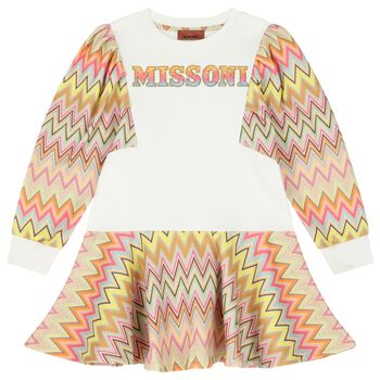 Girls Ivory, Pink & Yellow Logo Dress