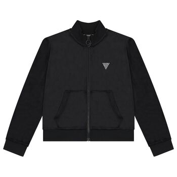 Girls Black Logo Zip Up Top