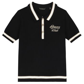 Girls Black Logo Knitted Polo Shirt