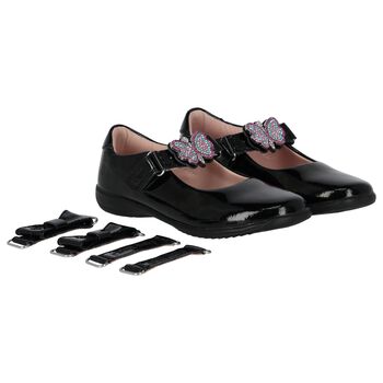 Girls Black Patent Butterfly Shoes