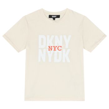 Boys Beige & White Logo T-Shirt